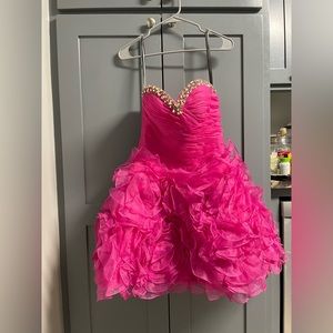 Knee length strapless formal dress